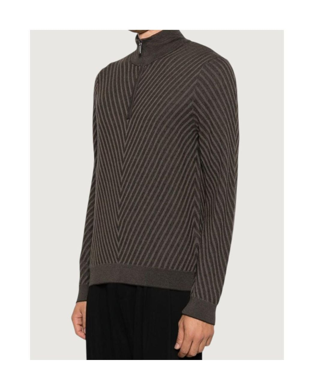 Emporio Armani Black エンポリオ アルマーニ シェブロン ハーフジップ ニットセーター for men
