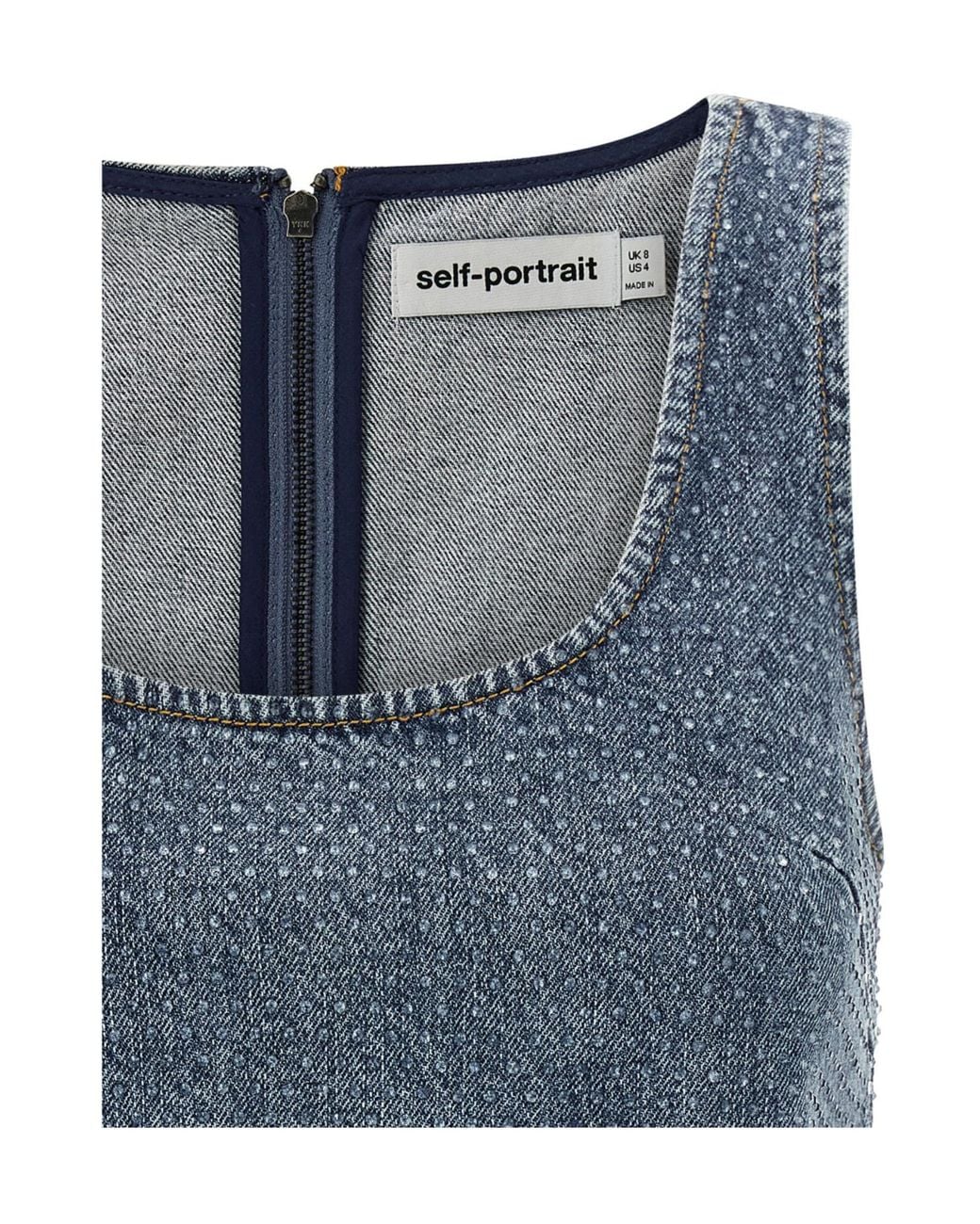 Self-Portrait Blue Embellished Denim Cropped Top