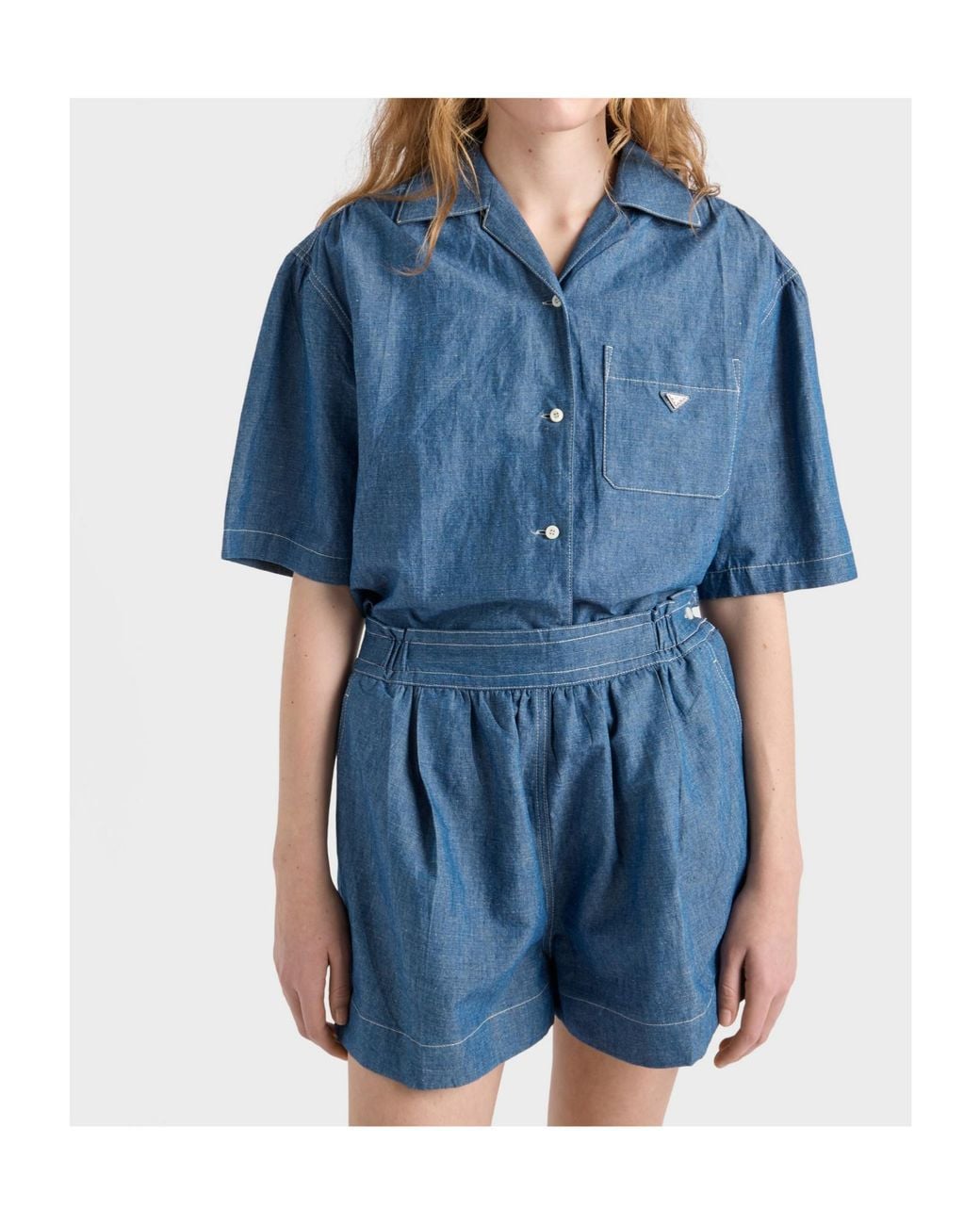 Prada Blue Cotton And Linen Denim Detachable Playsuit