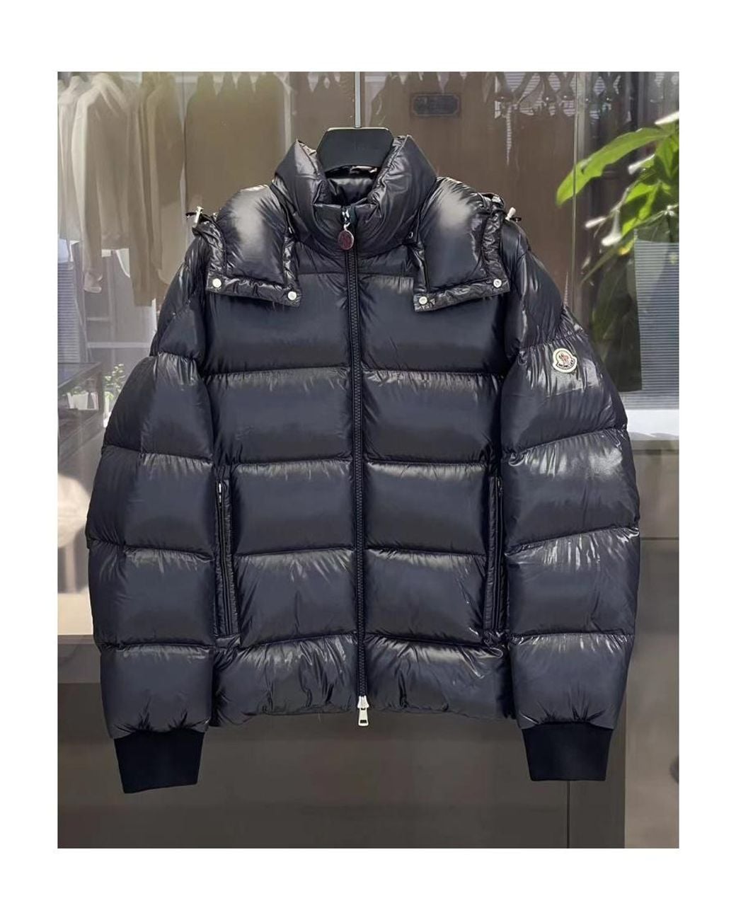 Moncler Blue Logo Cropped Down Jacket for men