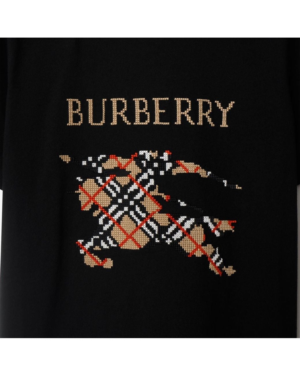 Burberry Black Logo Embroidered Checked T-Shirt