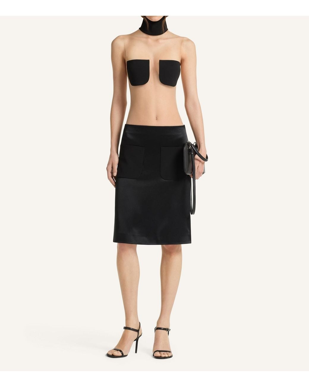 Courreges Black Satin-Finish Pocket-Detail Mini Skirt