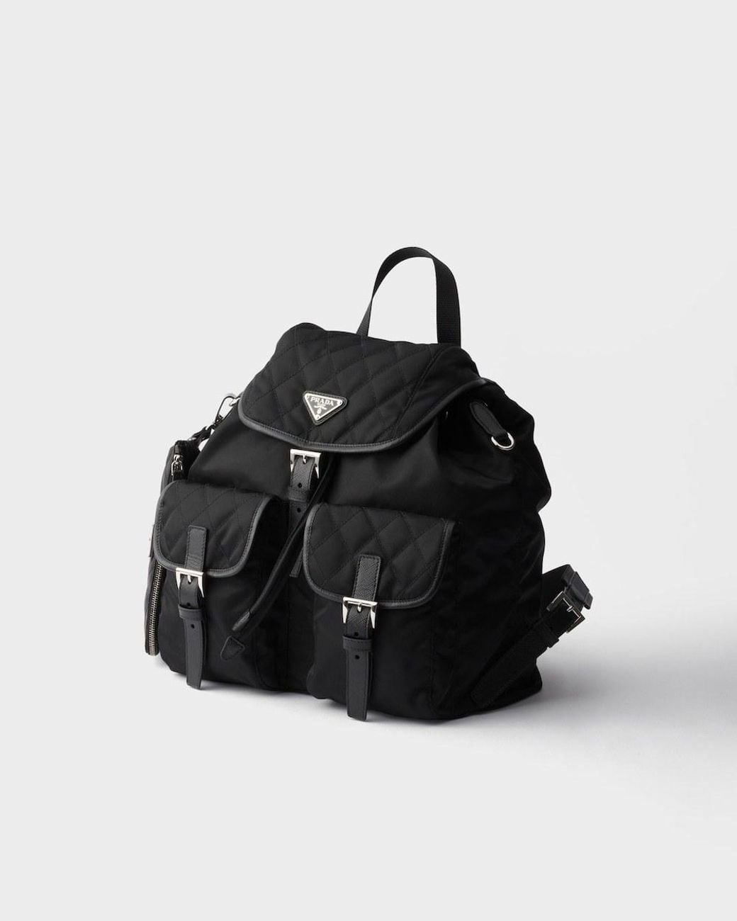 Prada Black Medium Quilted Re-Nylon Backpack With Saffiano Leather Trim