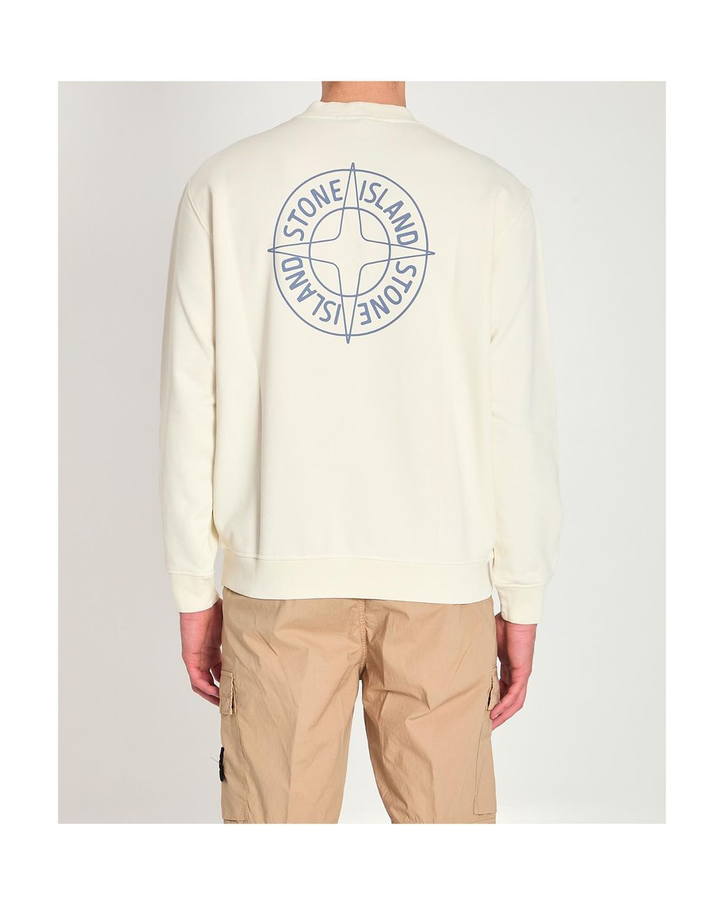 Stone Island White Long-Sleeved Crew Neck Sweatshirt for men
