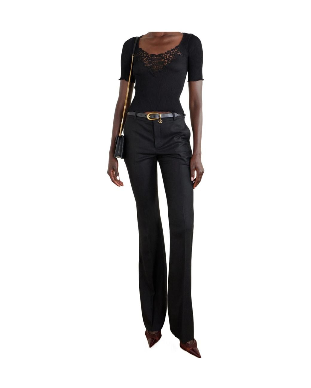 Saint Laurent Black Guipure Ribbed Top