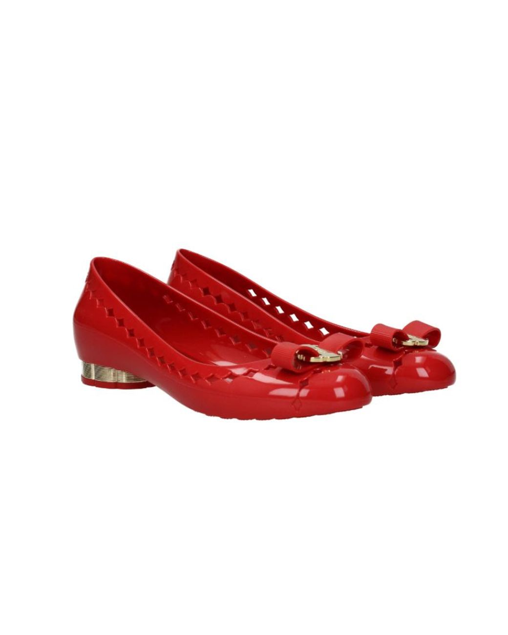 Ferragamo Red Butterfly Hollowed-Out Detail Ballet Shoes