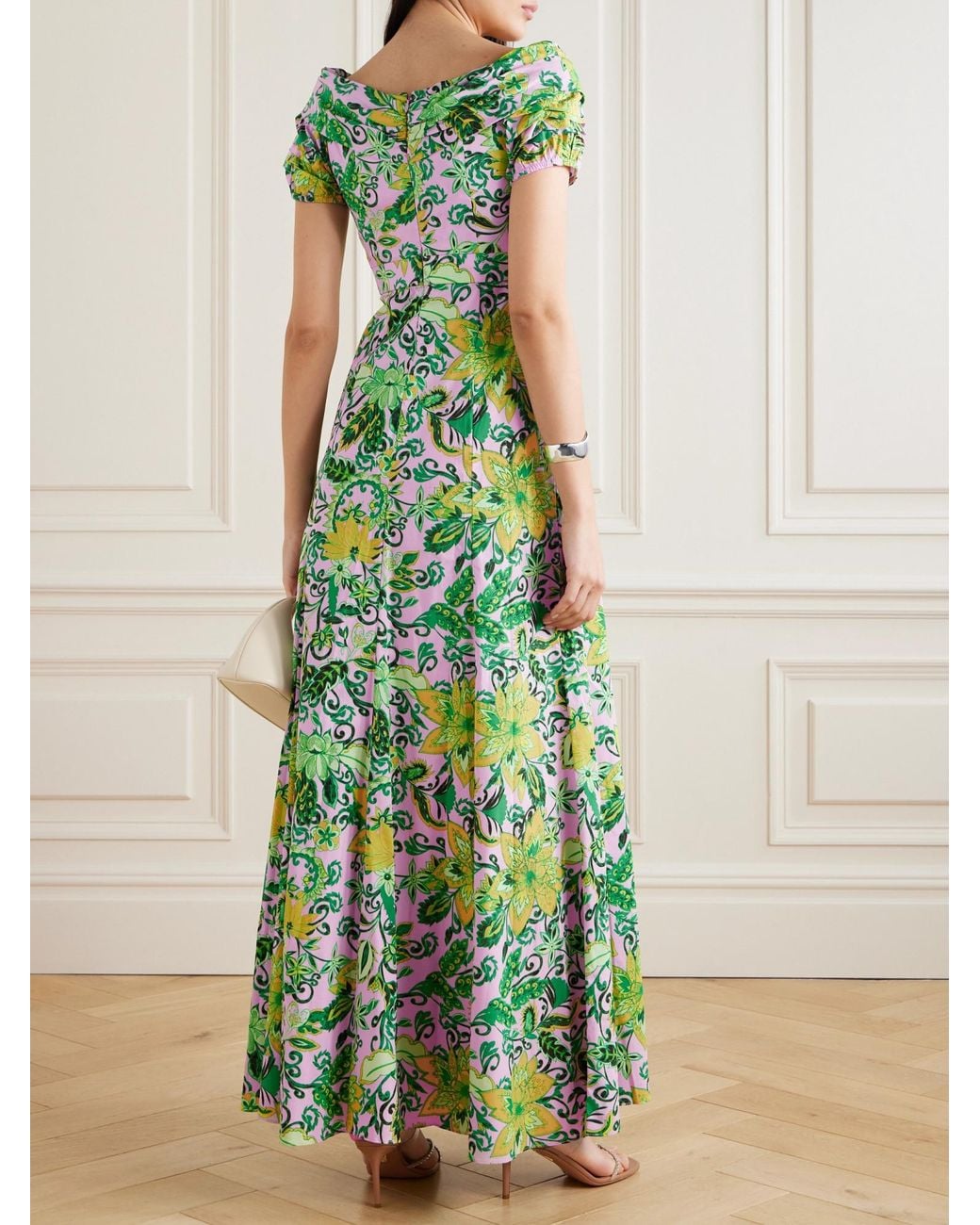 Diane von Furstenberg Green Floral-Print Cotton-Blend Maxi Dress