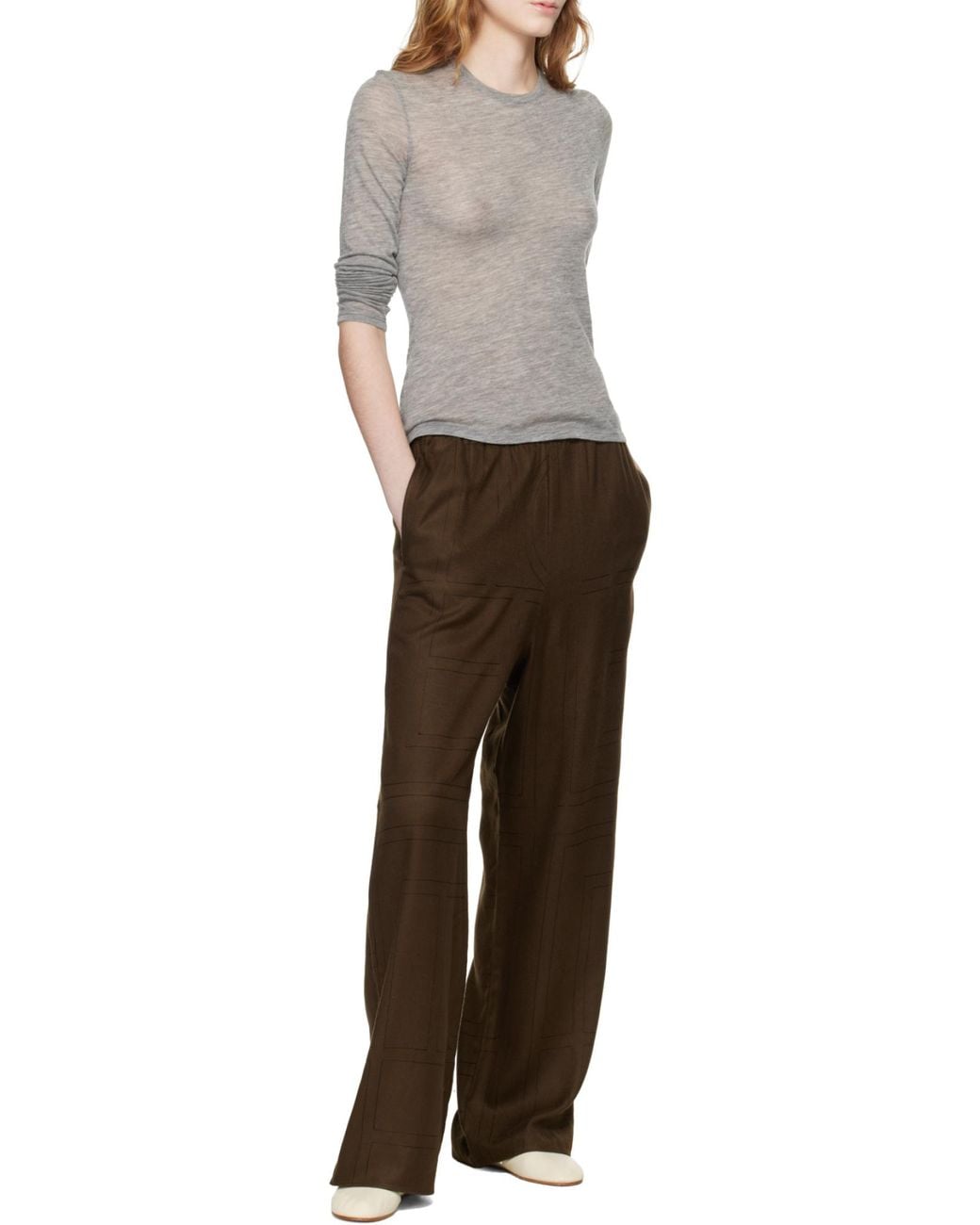 Totême  Brown Totême Monogram Flannel Straight Leg Trousers
