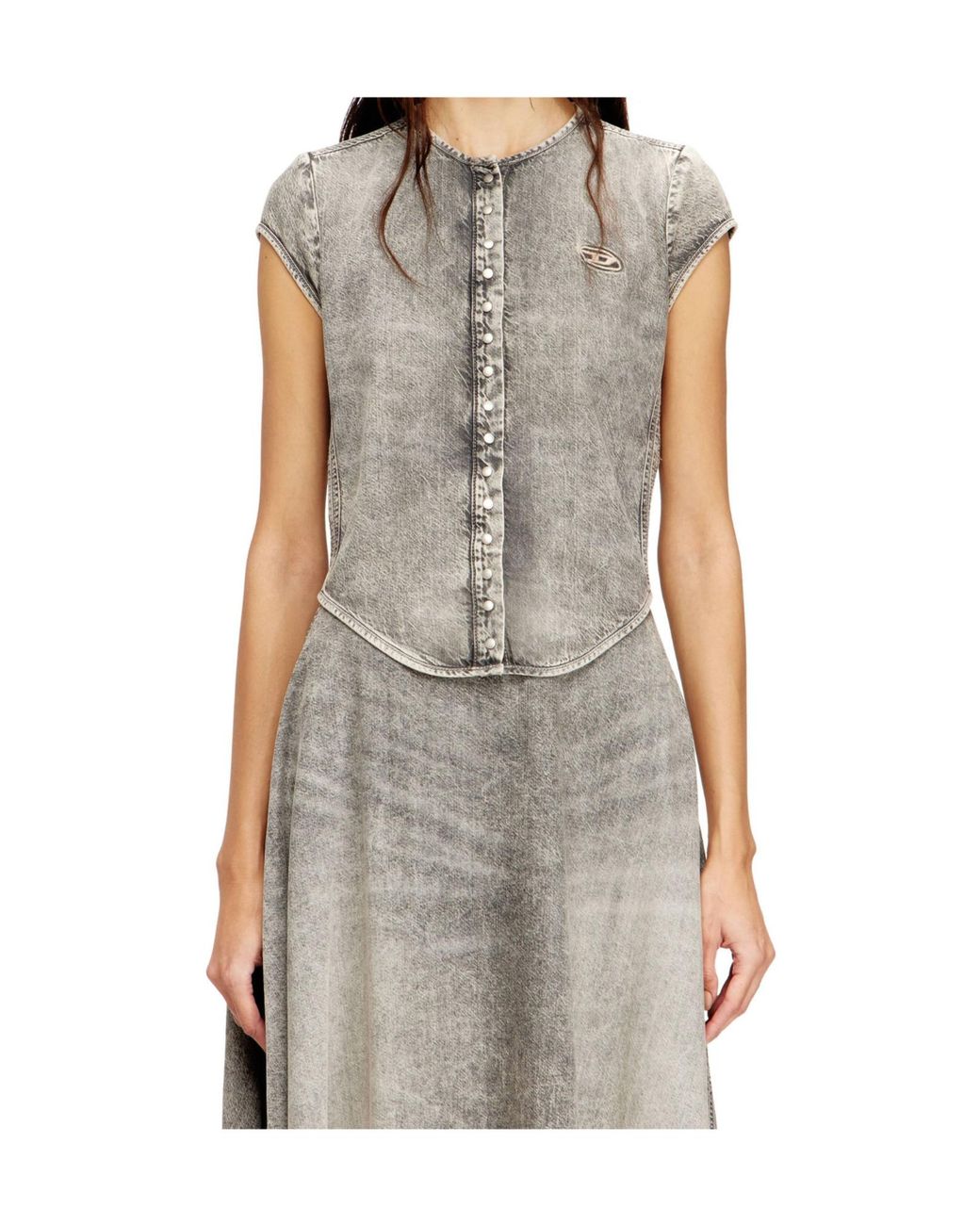 DIESEL Gray De-Roset- Short-Sleeve Denim Shirt