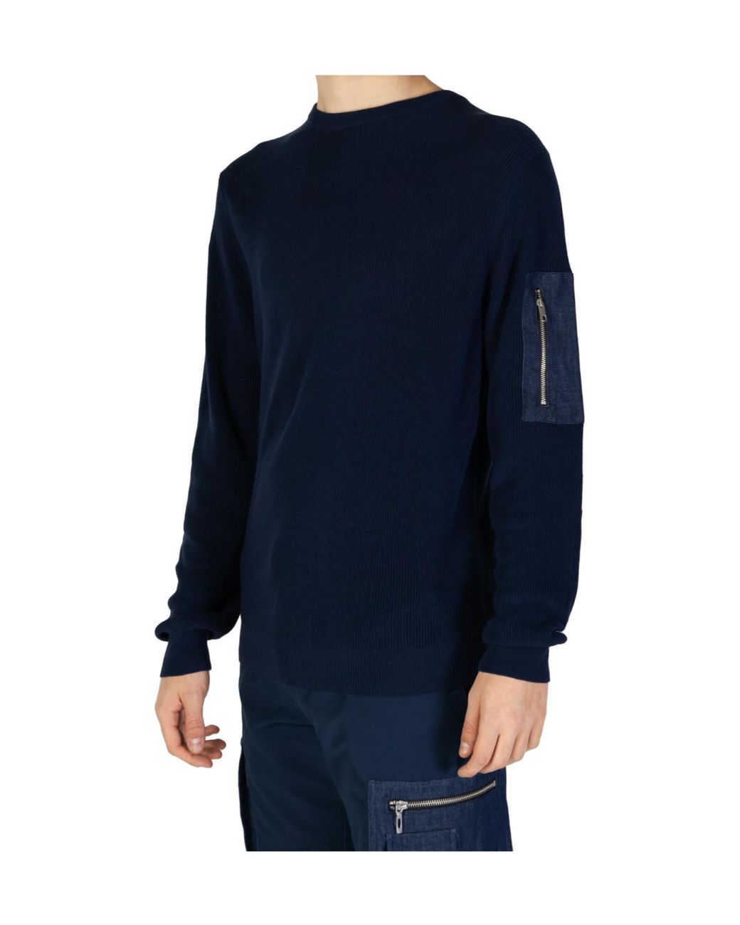 Antony Morato Blue Ribbed Zip-Pocket Jumper for men