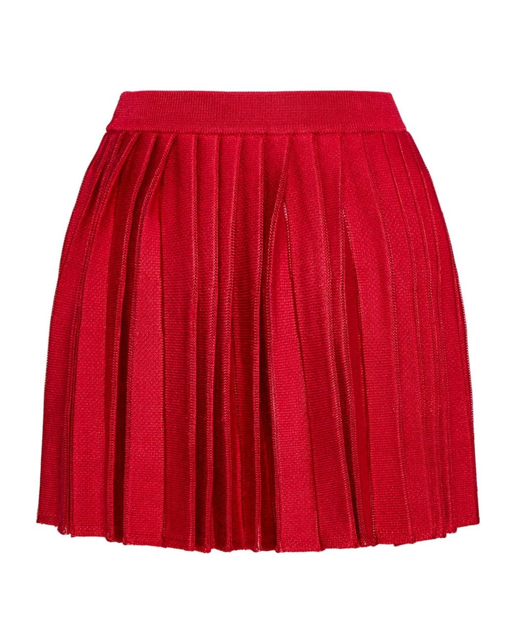 Self-Portrait Red Pleated Knit Mini Skirt