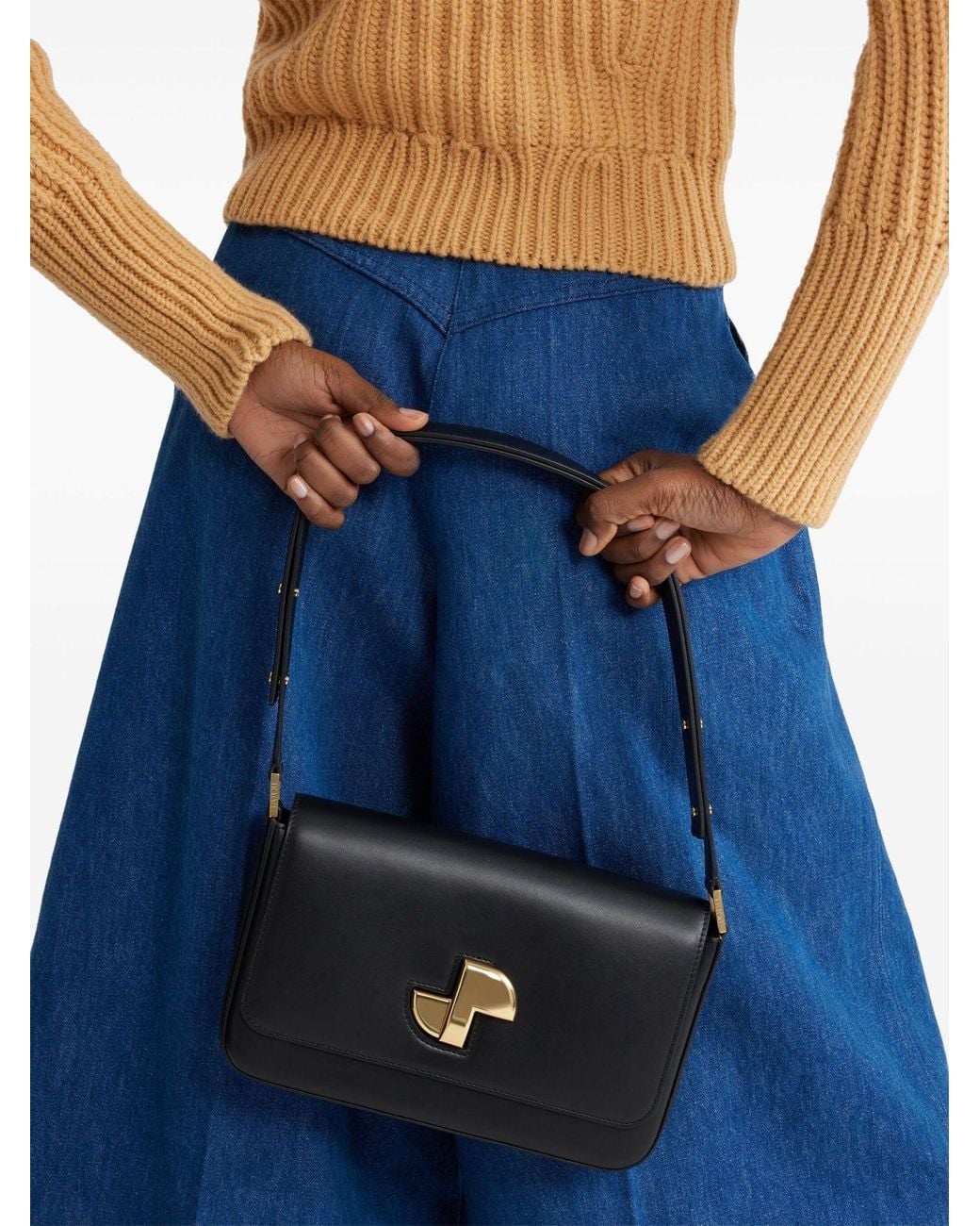 Patou Black Le Lock Foldover Top Shoulder Bag
