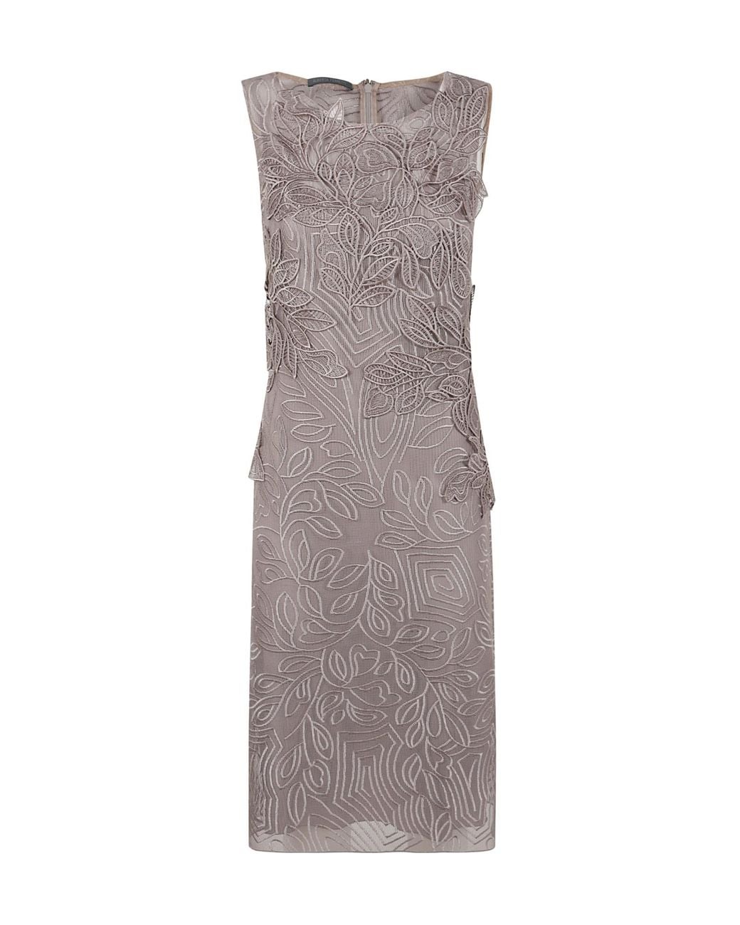 Alberta Ferretti Gray Foliage Macramé Lace Midi Dress