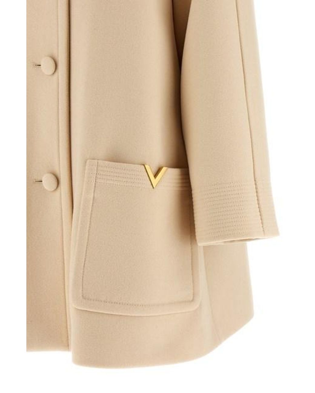 Valentino Natural Logo Plaque Button-Up Peacoat