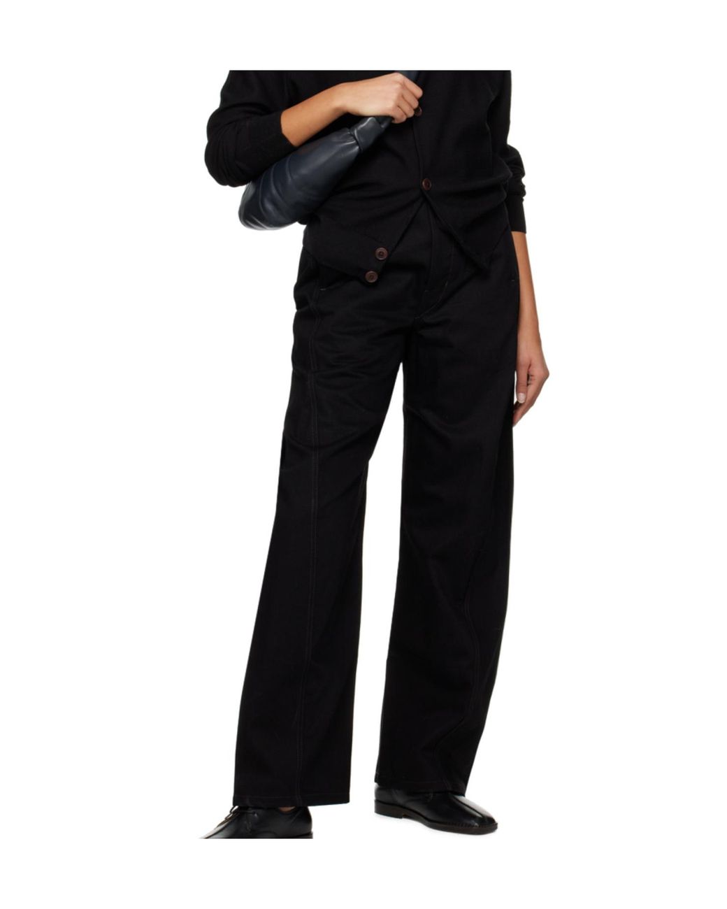 Lemaire Black Belted Straight-Leg Pants for men