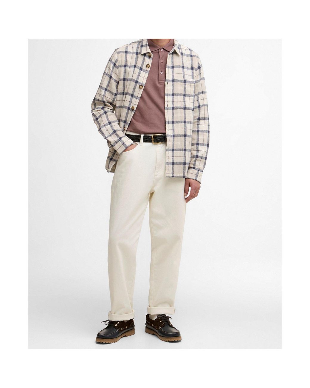 Barbour White Plaid Shirt-Style Casual Jacket for men