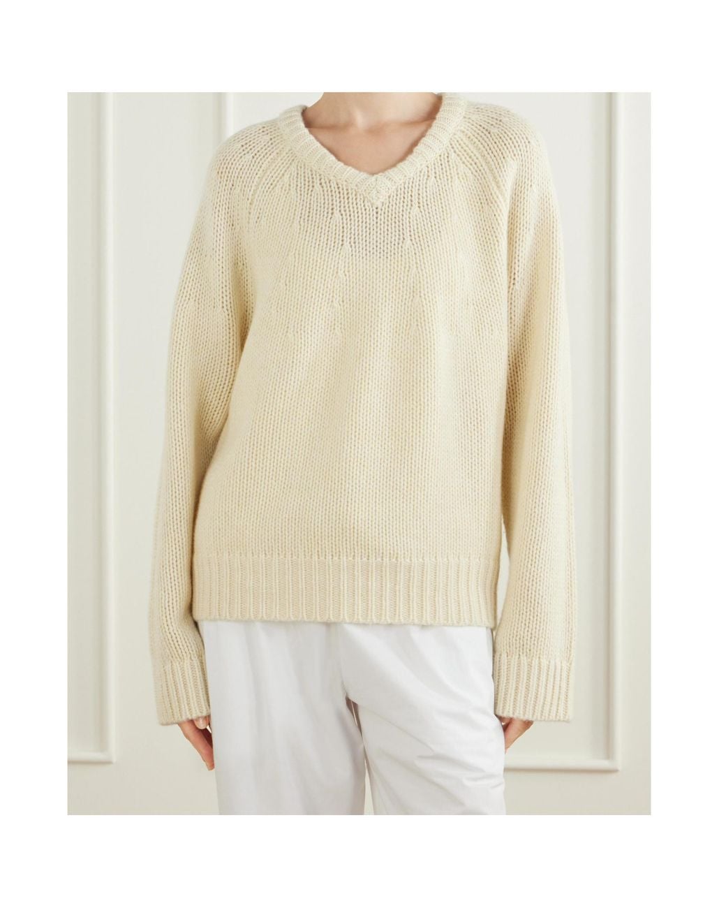 Lisa Yang Natural Ribbed V-Neck Sweater