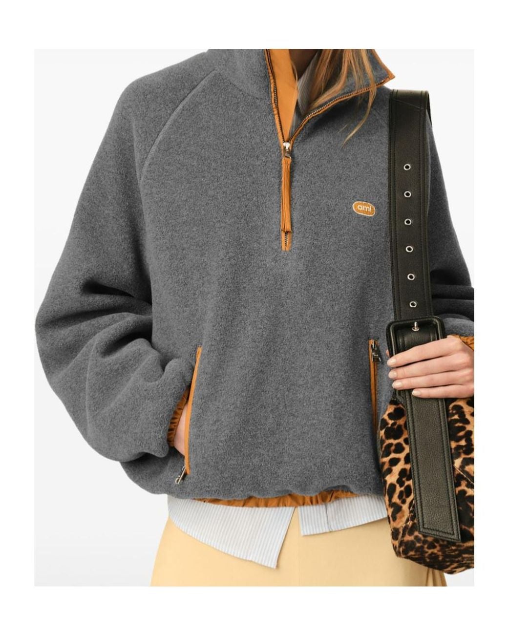 AMI Gray Ami Half-Zip Fleece Pullover for men