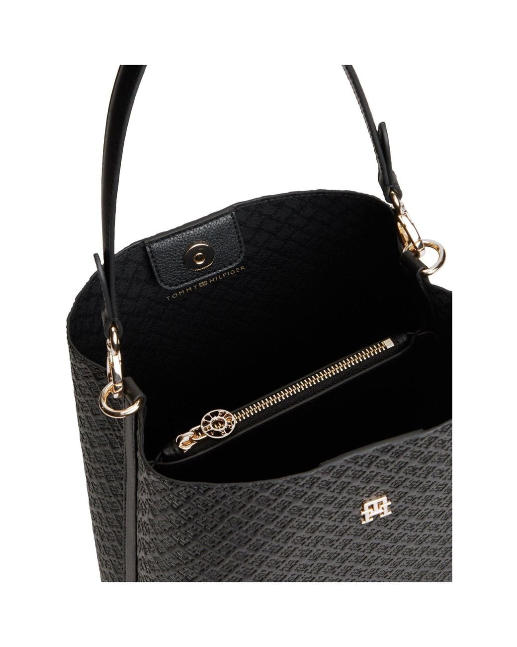 Tommy Hilfiger Black Icon Satchel Mono Faux Leather Shoulder Bag