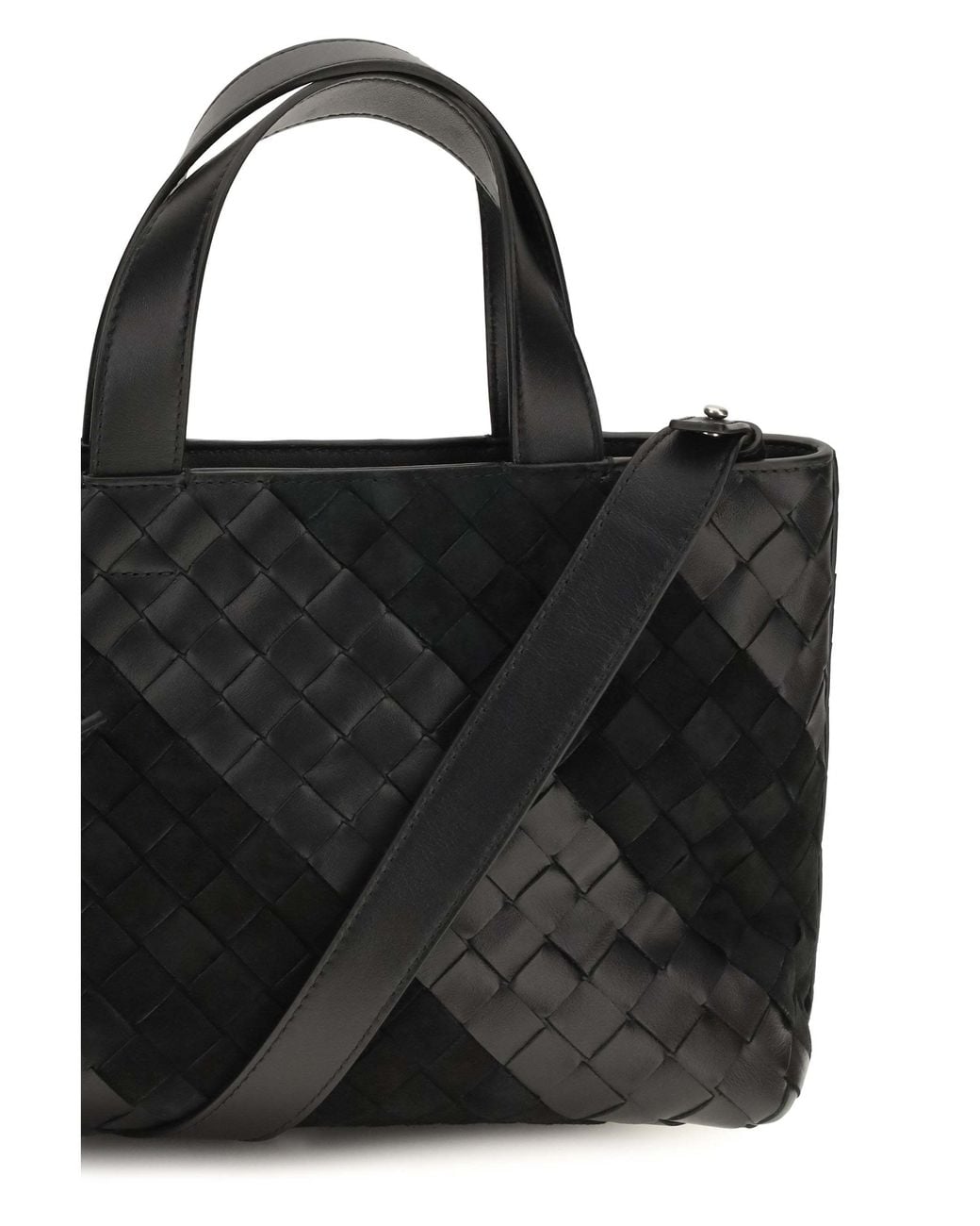 Bottega Veneta Black Intrecciato Striped Handbag for men