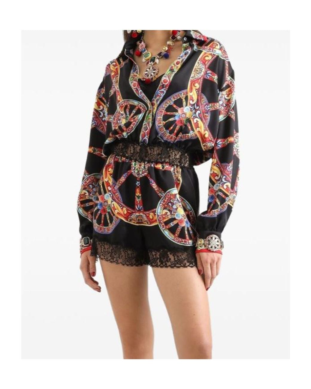 Dolce & Gabbana Black Carretto-Printed Satin Jumpsuit