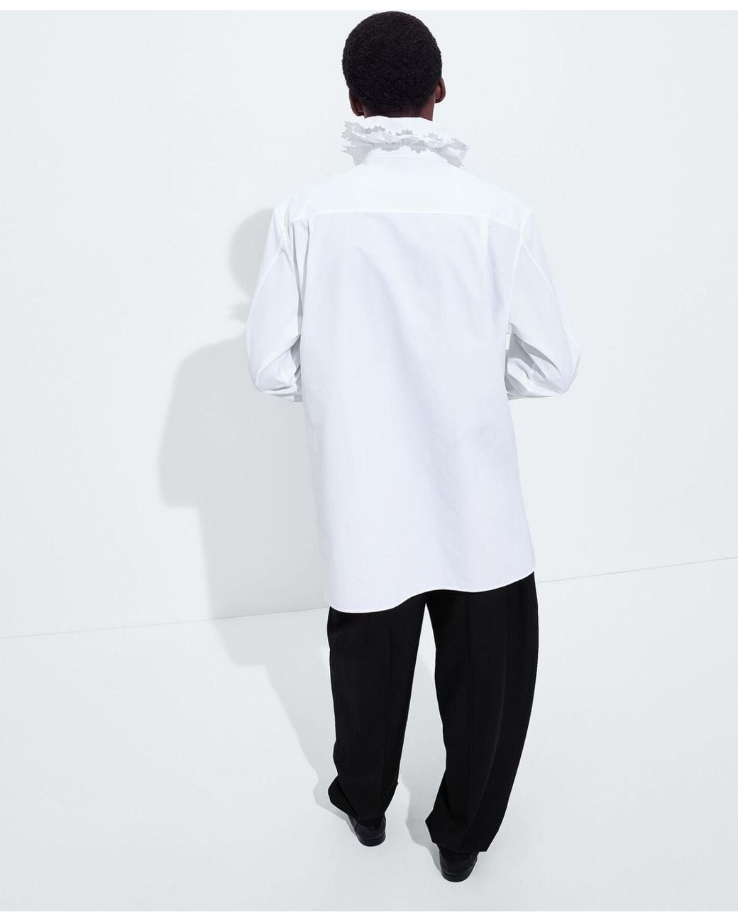 Bottega Veneta White Embroidered Ruffle Collar Shirt for men