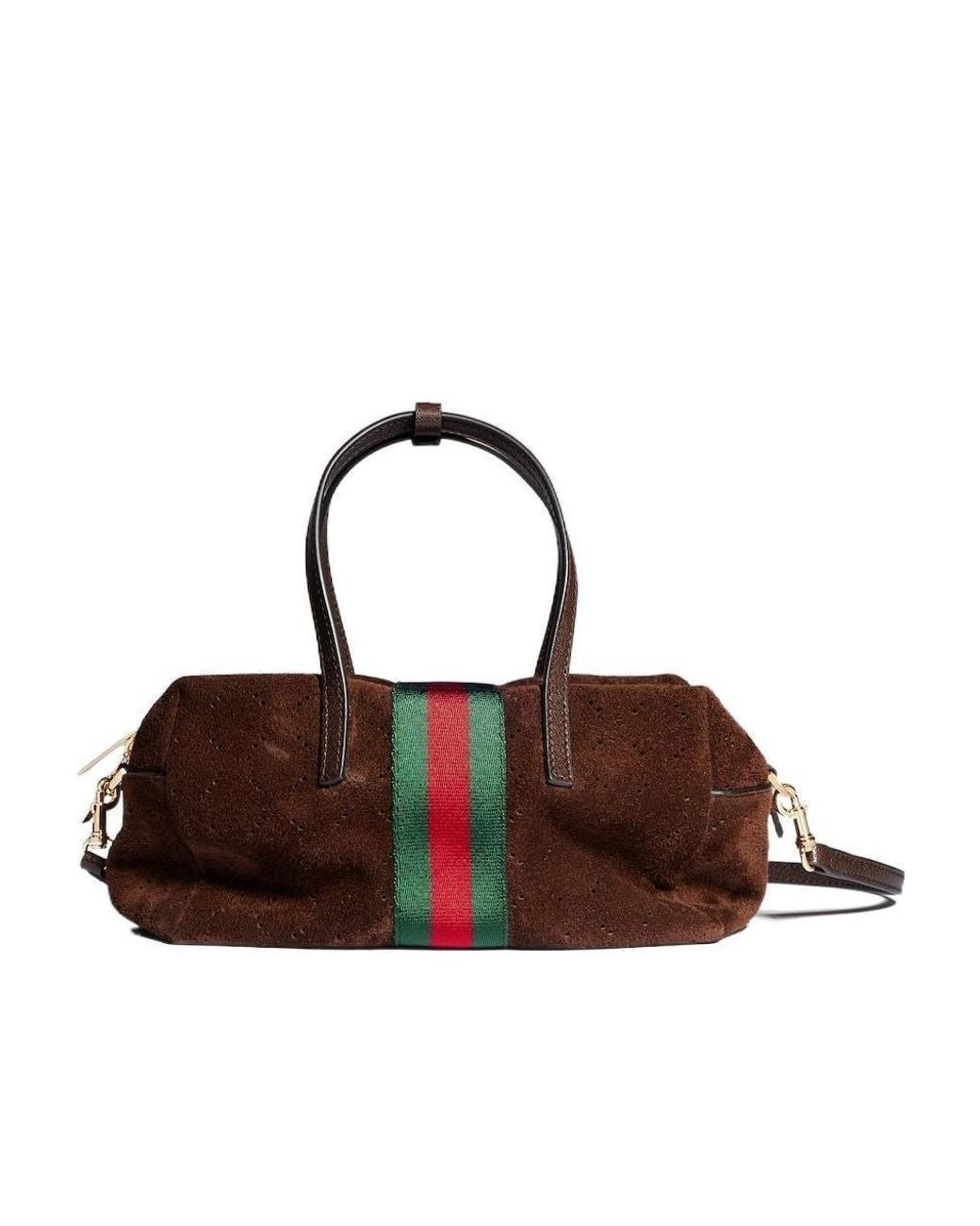 Gucci Brown Small Boston Bag With Web