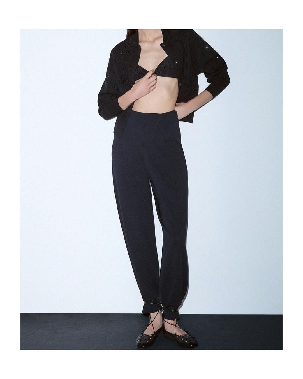 Liu Jo Black Fold-Over Waist Knit Trousers