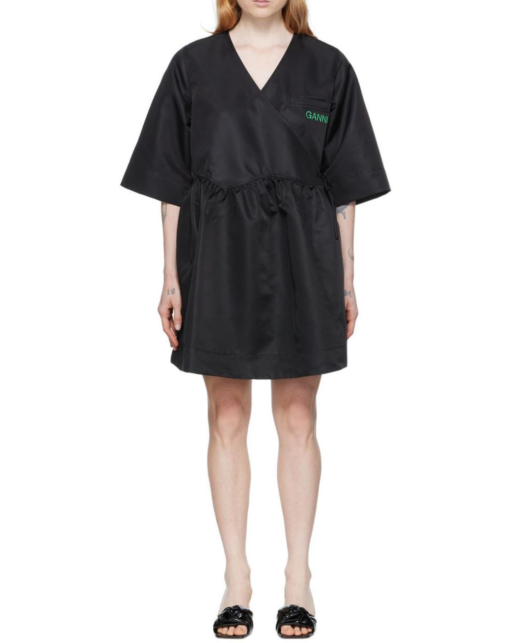 Ganni Black Y-Neck Dress