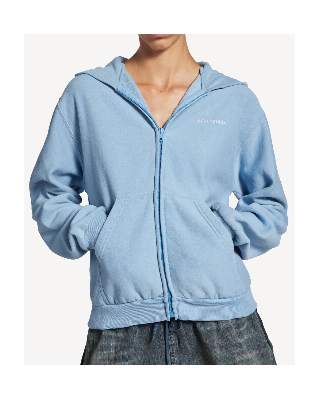 Balenciaga Blue Cotton Zip-Up Hoodie