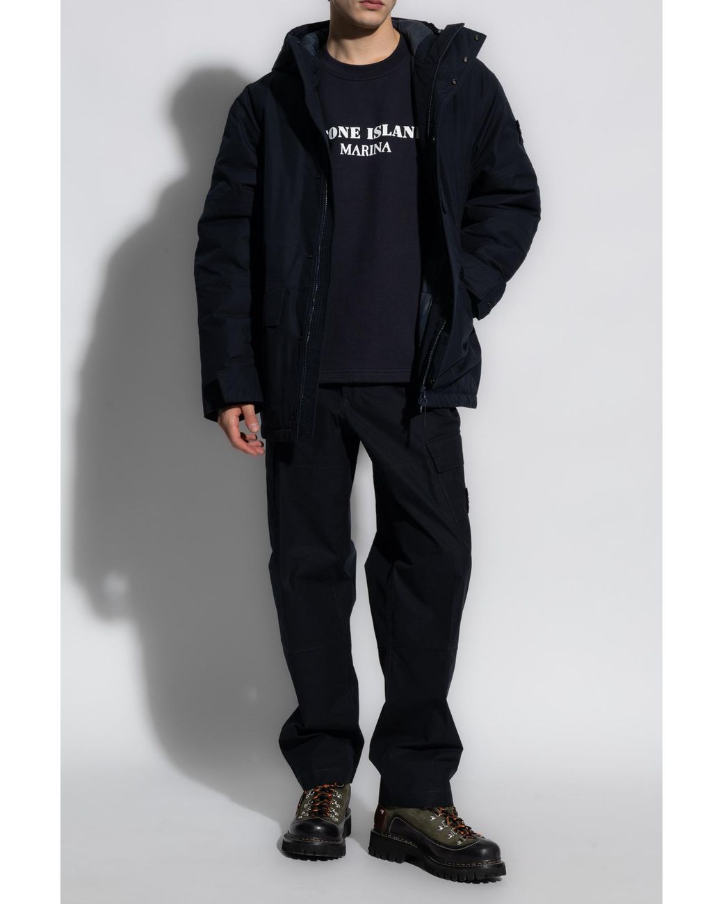 Stone Island Blue Logo-Print Cotton Sweatshirt for men