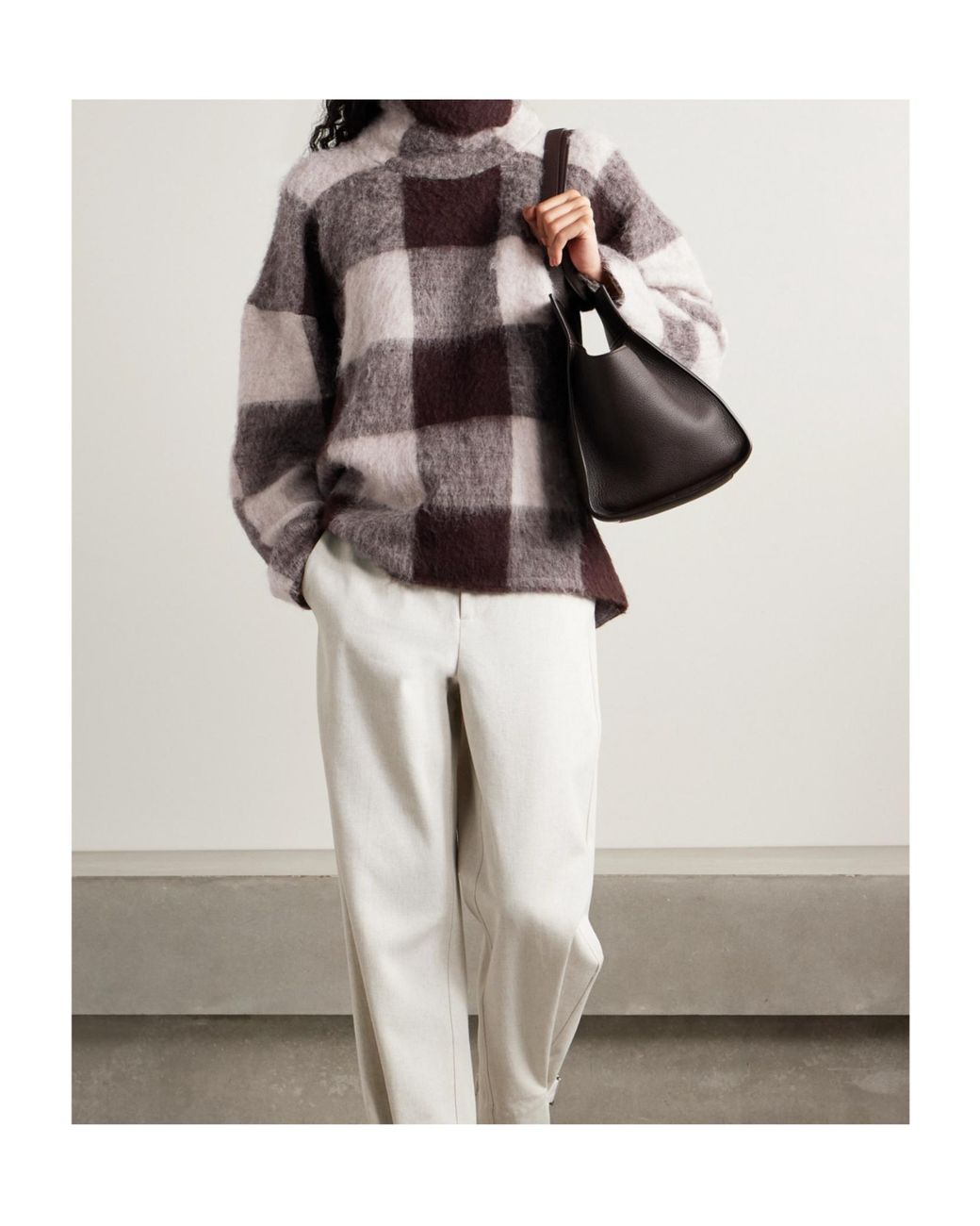 Proenza Schouler Brown Kai Checked Brushed Knitted Turtleneck Sweater