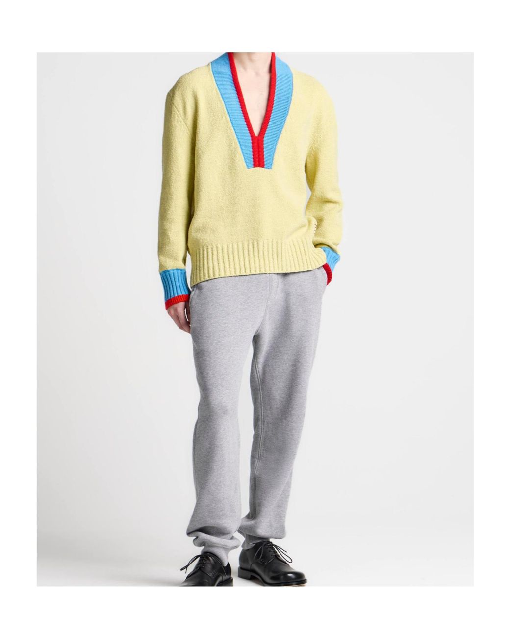J.W. Anderson Yellow Jw Anderson Contrast Trim V-Neck Knitted Sweater for men