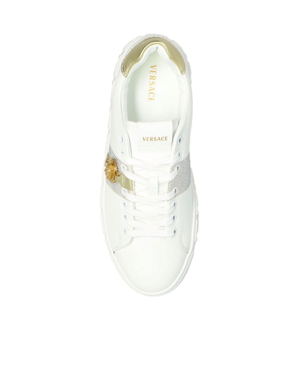 Versace White Greca Embellished Lace-Up Sneakers