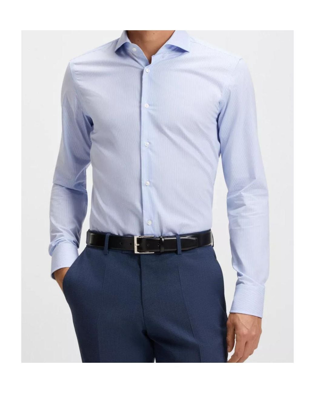 Boss Blue Striped Long-Sleeved Shirt for men