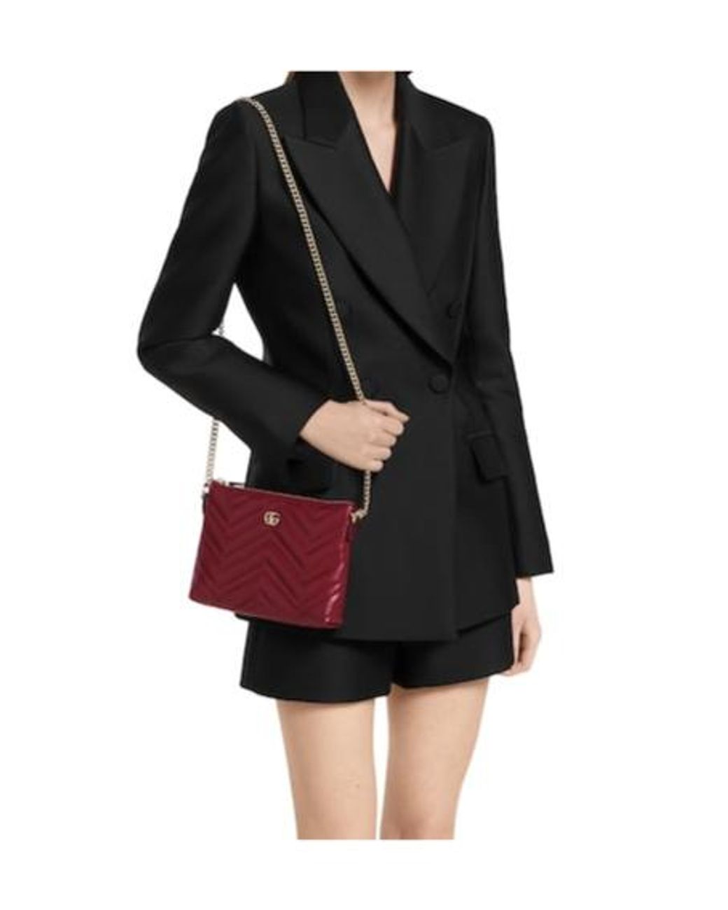 Gucci Red Gg Marmont Pochette With Chain