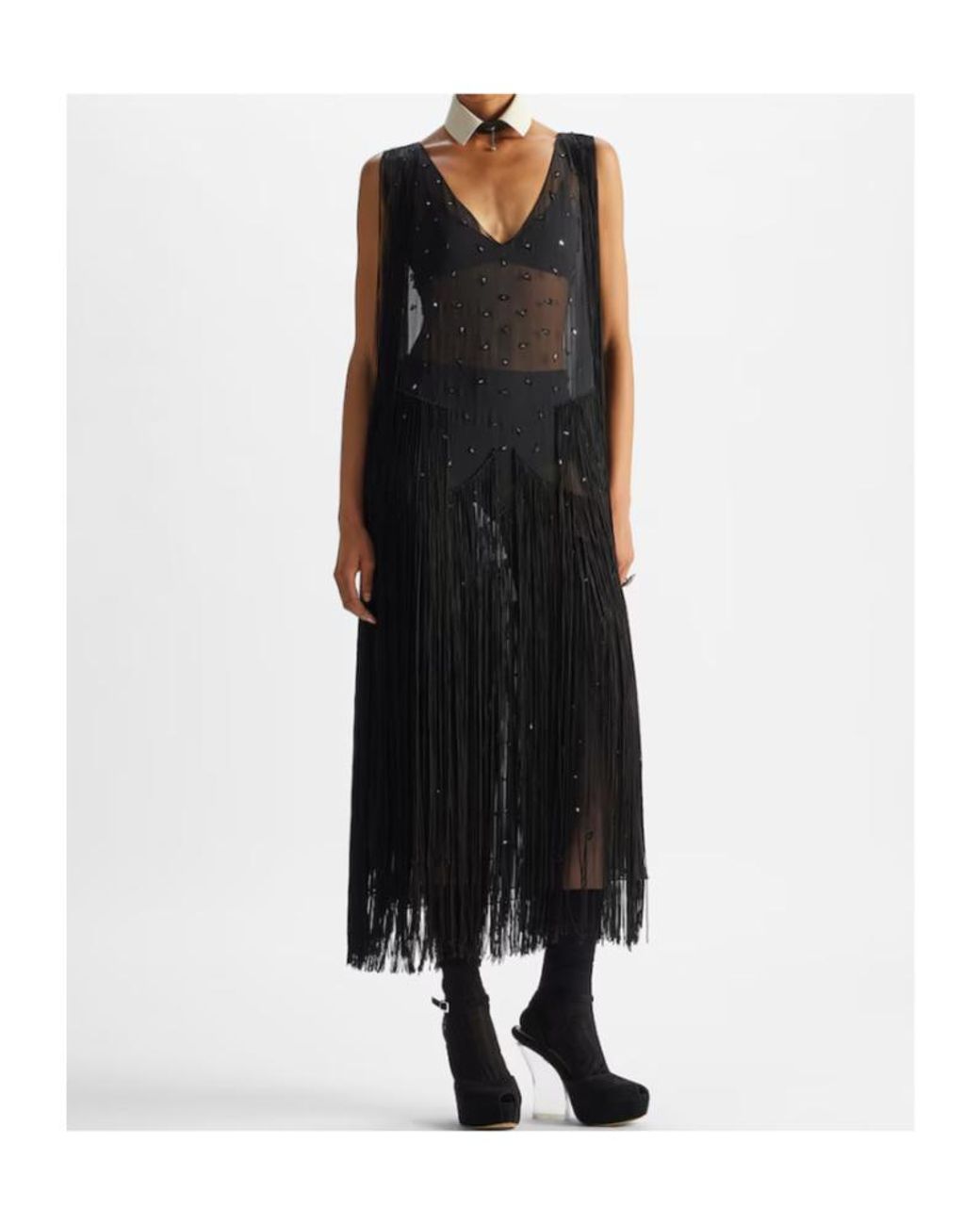 Fendi Black Silk Dress With Mirrors And Fringes