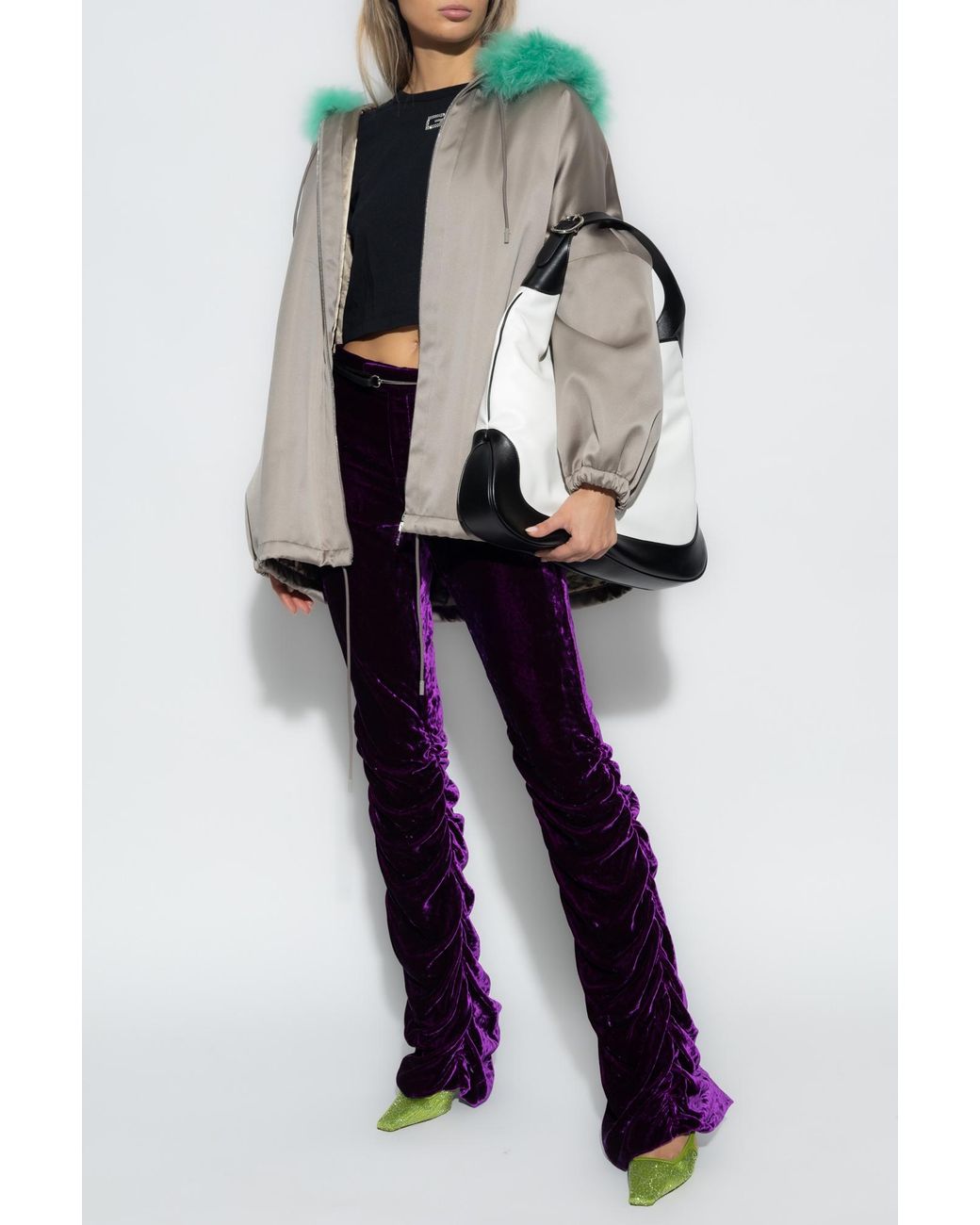 Gucci Gray Shearling Trim Hooded Jacket