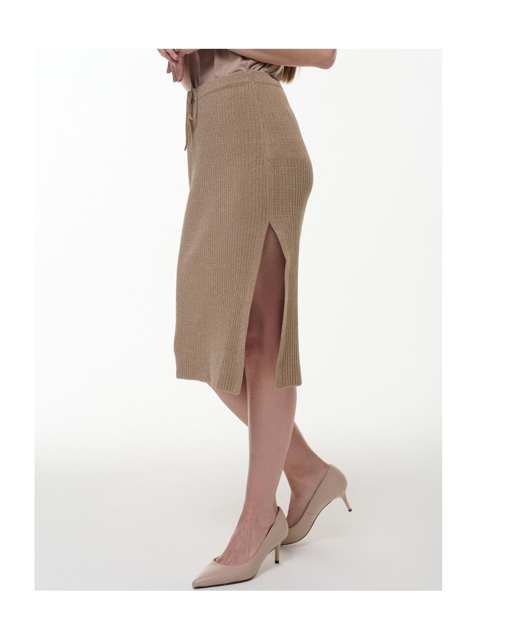 Marella Natural Knitted Midi Skirt