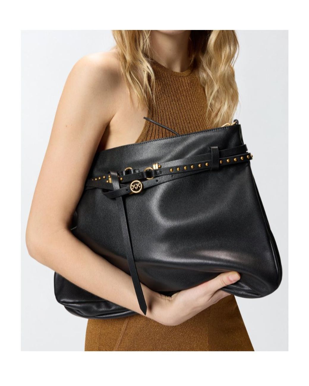 Pinko Black Belt Large Shoulder Bag