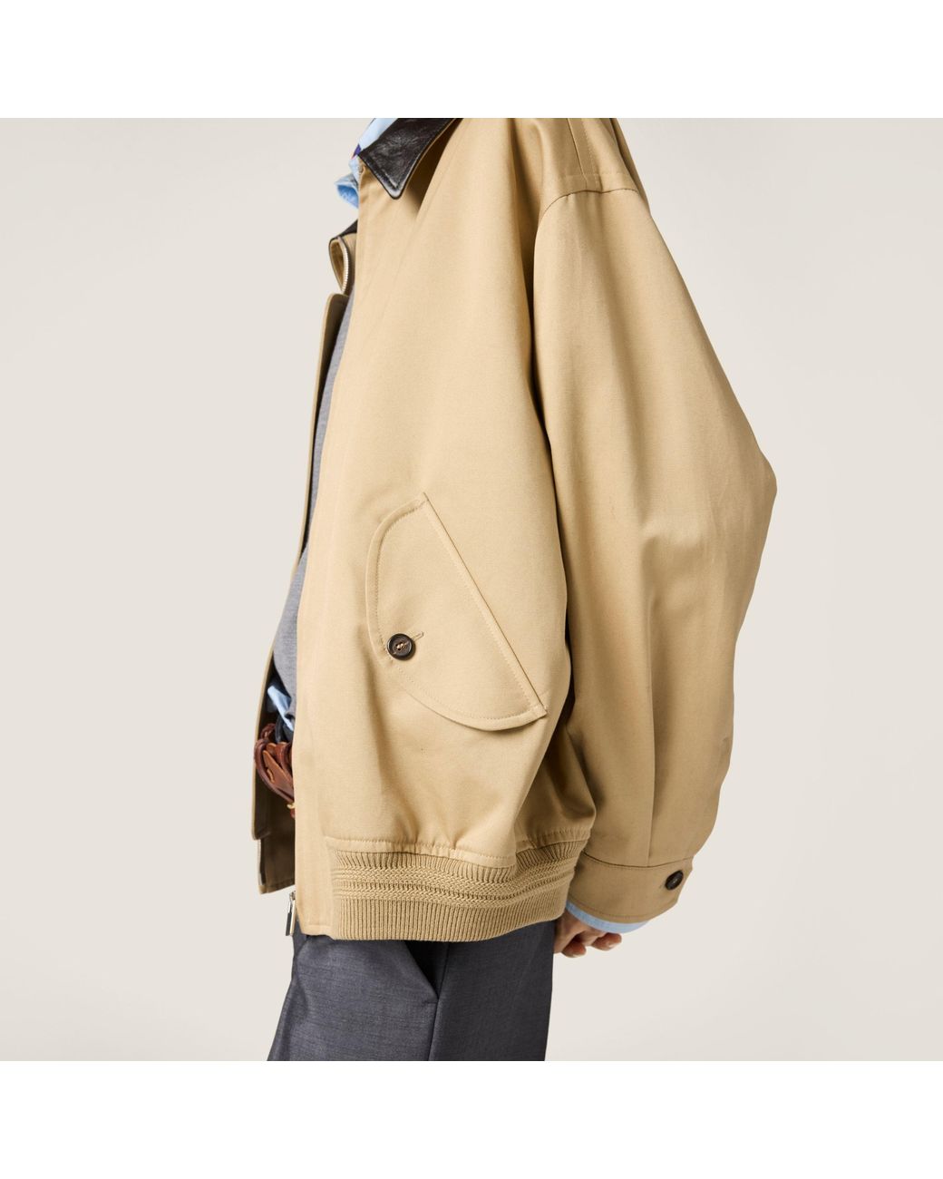 Miu Miu Natural Chino And Leather Bomber Jacket