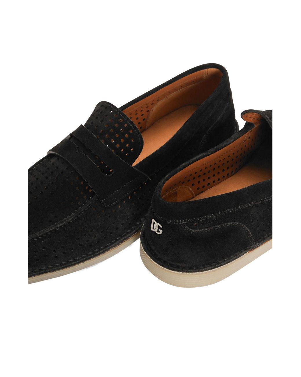 Dolce & Gabbana Black Logo Plaque Perforated Loafers for men