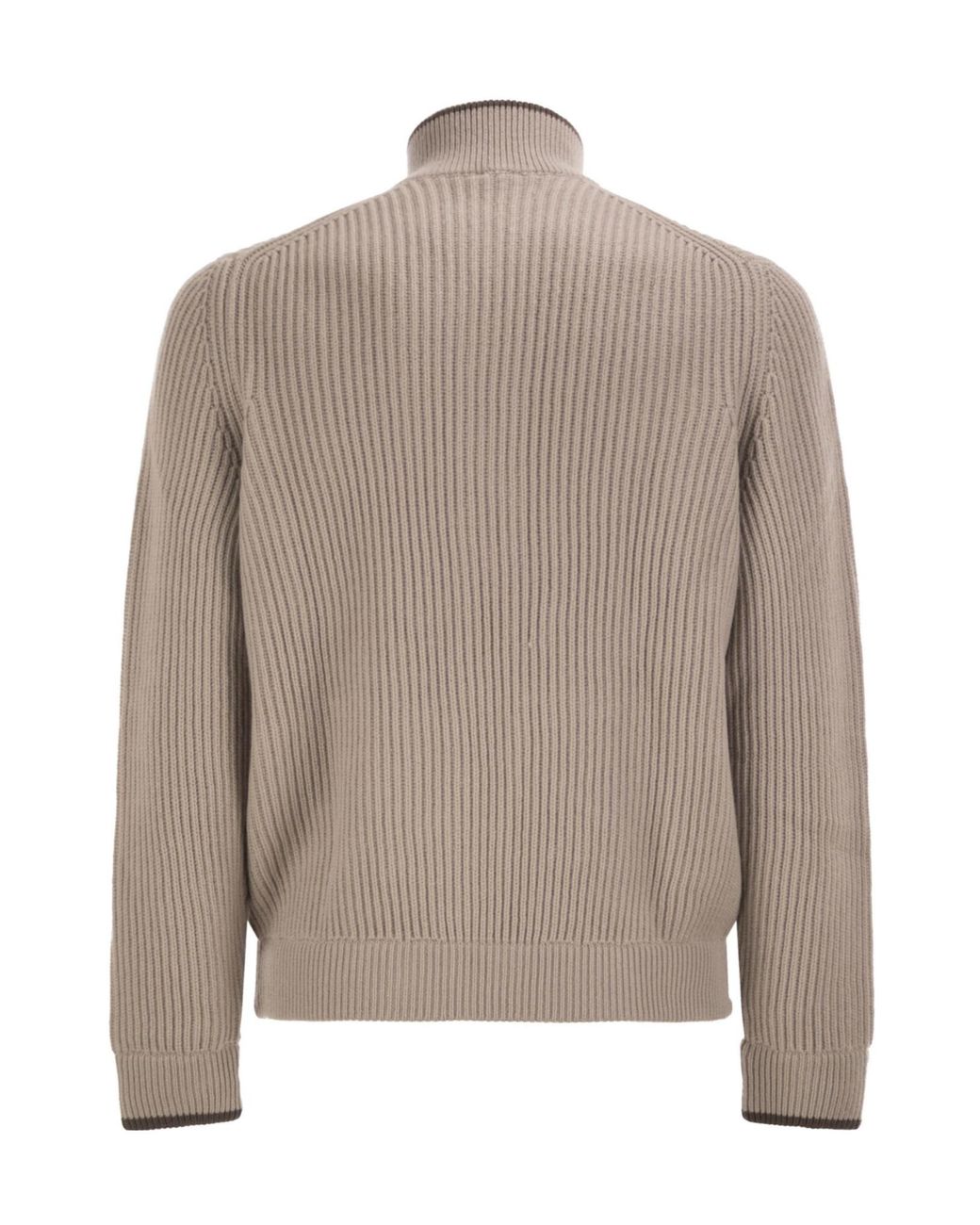 Fedeli Brown Ribbed Stand Collar Zip Cardigan for men