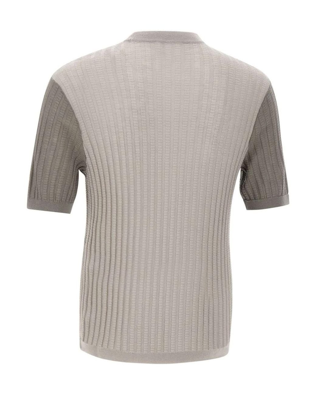 Emporio Armani Gray Maxi Rib V-Pattern Knitted Sweater for men