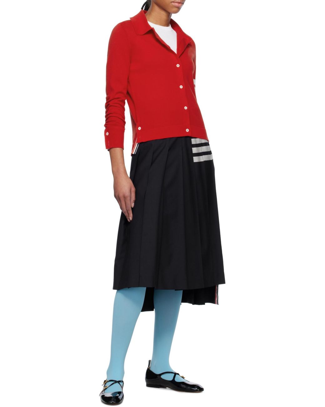Thom Browne Blue Pleated Asymmetric Midi Skirt
