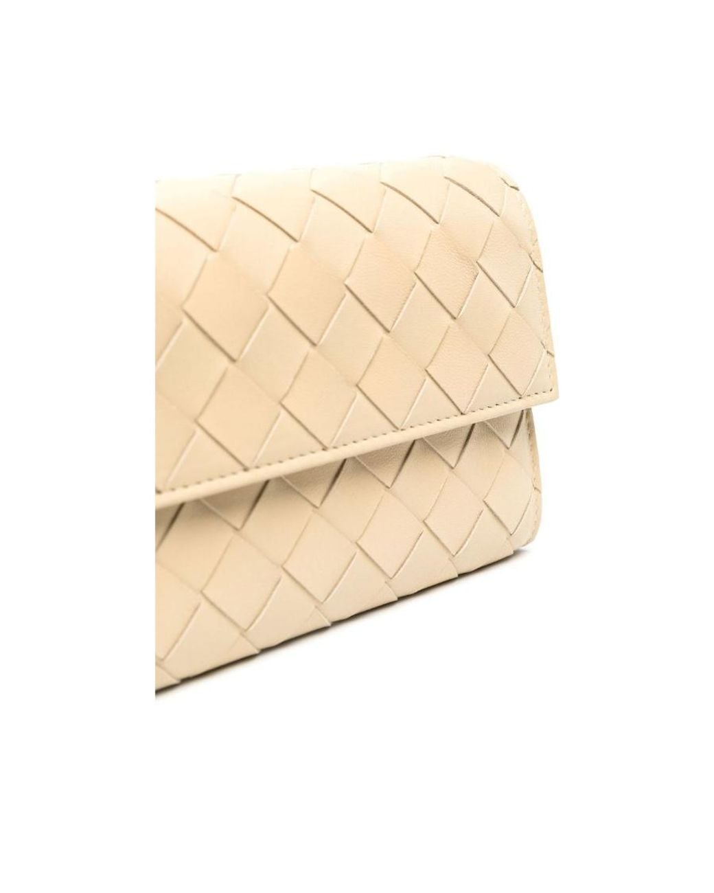 Bottega Veneta Natural Woven Fold-Over Chained Shoulder Bag