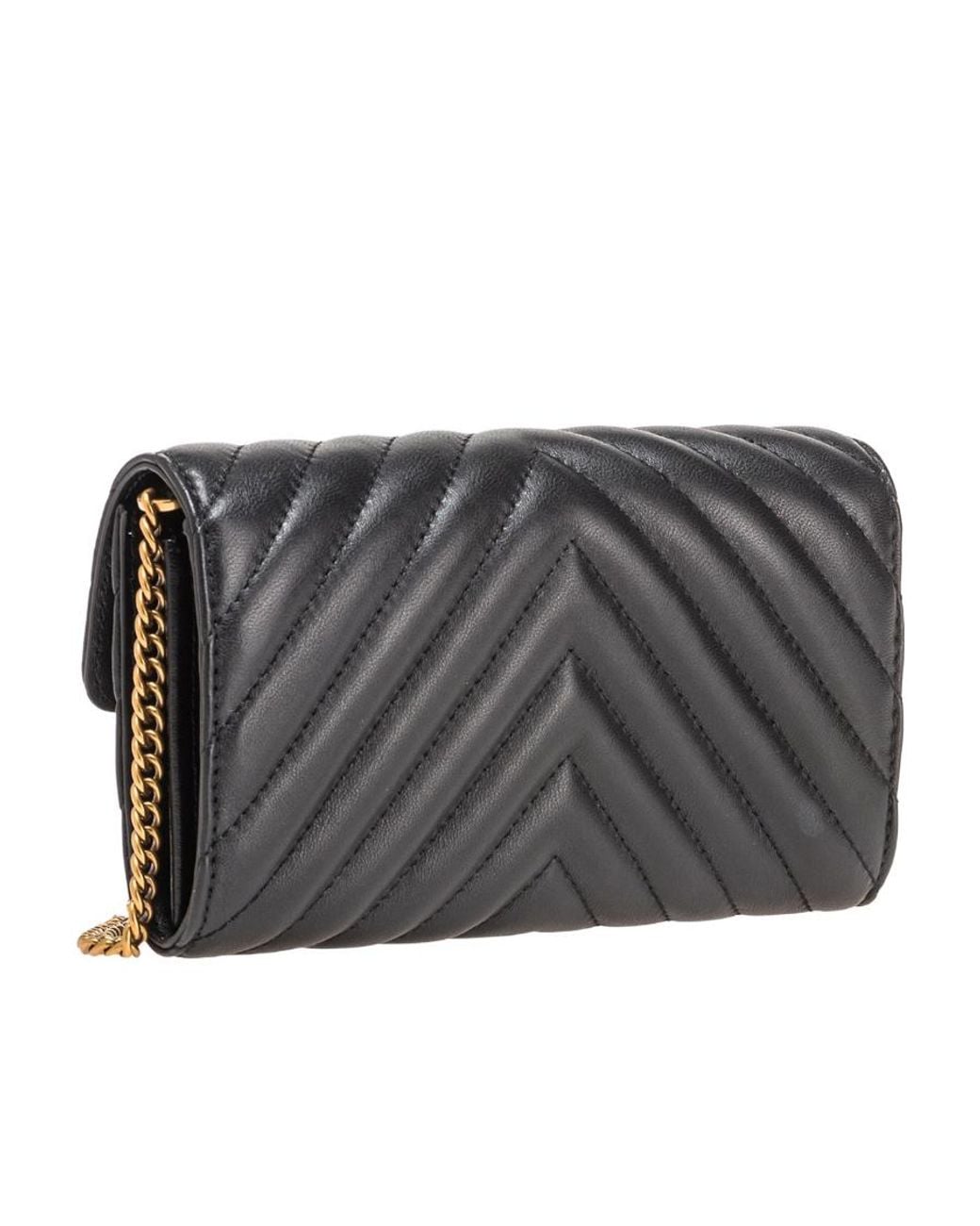 Pinko Black Logo Plaque Chain-Linked Quilted Shoulder Bag
