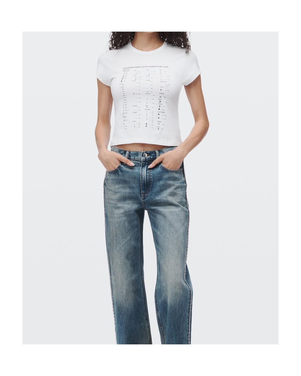 Alexander Wang White Fitted Ss T-Shirt W/ Hotfix Card Graphic