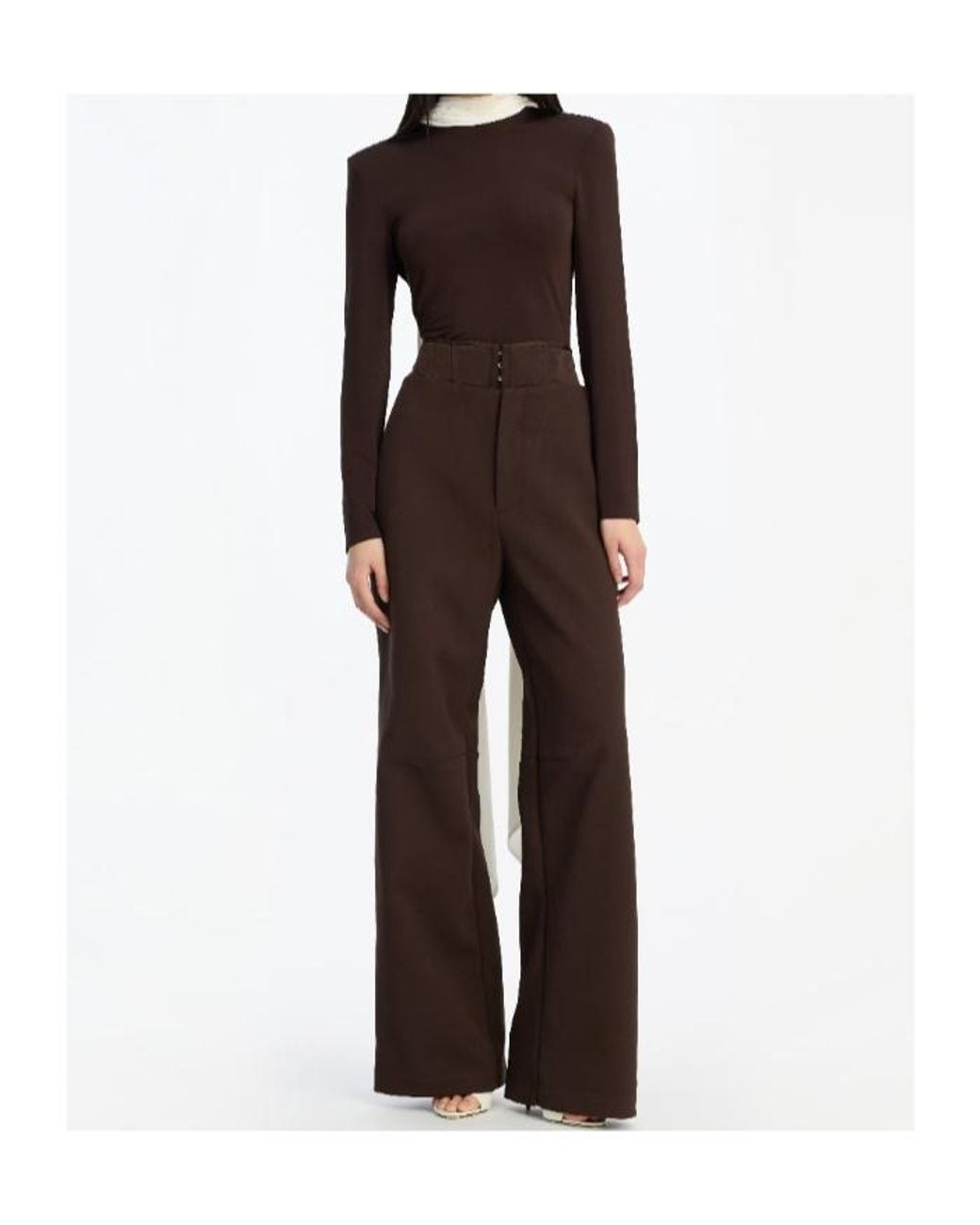 ROTATE BIRGER CHRISTENSEN Brown Corset Detailed Straight-Leg Pants