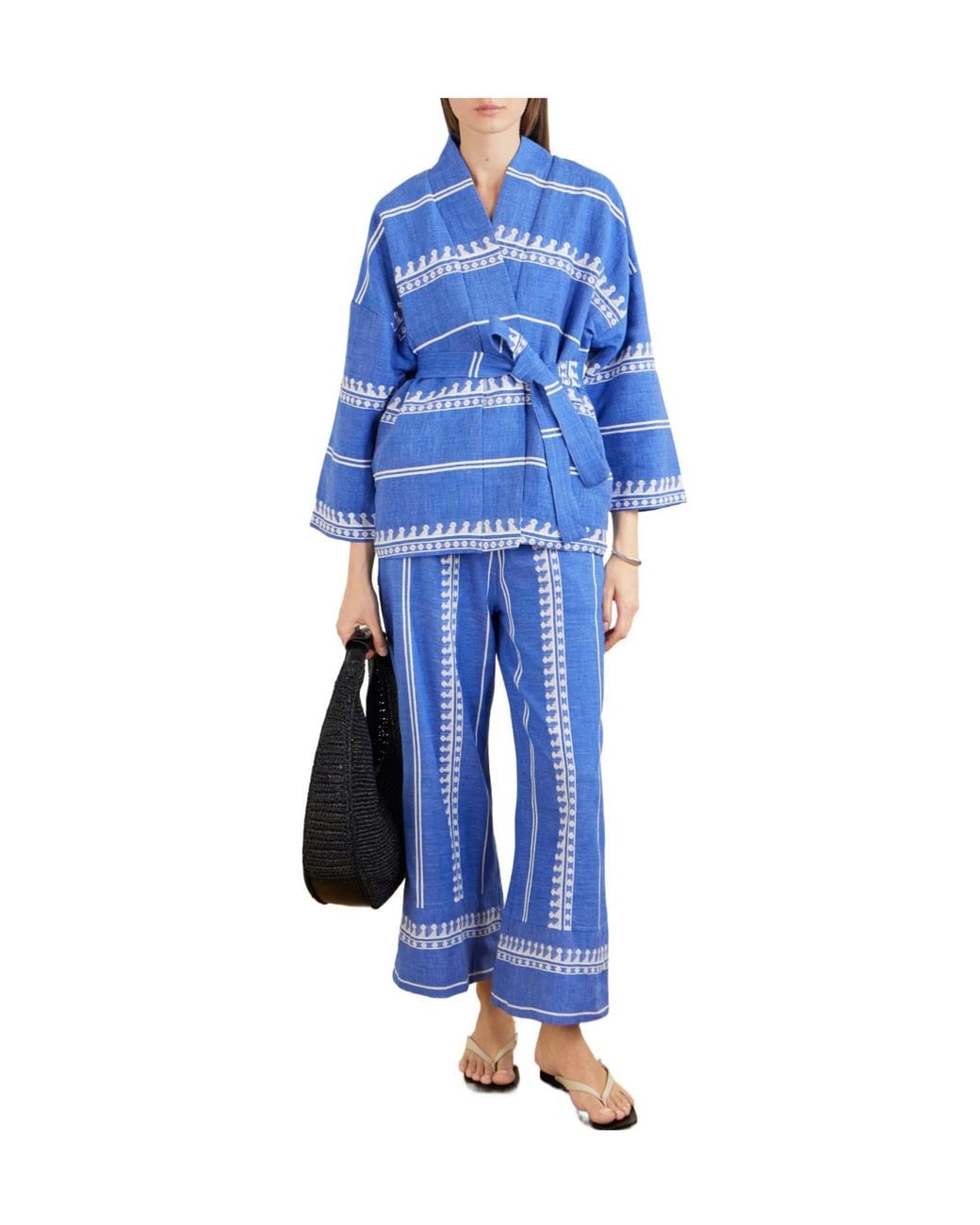 Lemlem Blue Tie-Detailed Cotton-Gauze Jacket